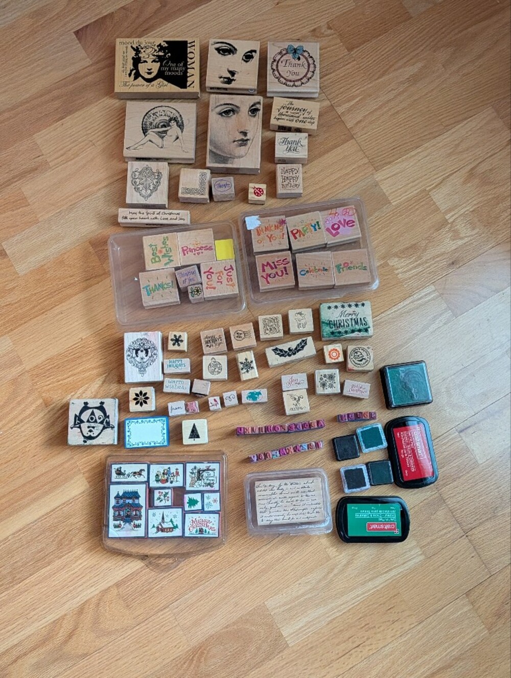 Lot Of Assorted Holiday and Sentiment Wooden Stamp Set - Multi-Color